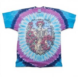 GRATEFUL DEAD Bertha Skeleton & Roses 30th Mens L VTG 95 USA Liquid Blue Tie Dye